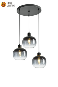 classic 3-lights smoked glass Pendant Lamp round base cafeshop dinningtable chandelier