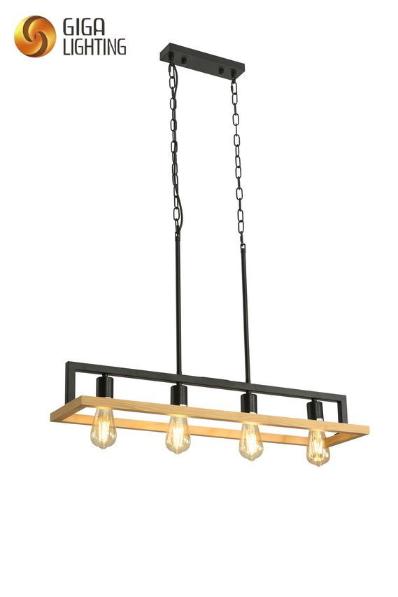 E27 farmhouse Rectangle Island wooden metal Kitchen light Pendant lighting 