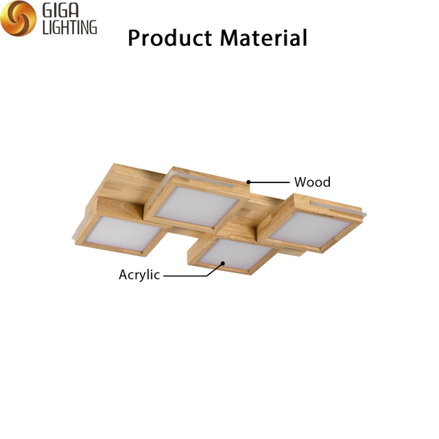 Contemporary Decorative Square LED Wooden Ceiling Light