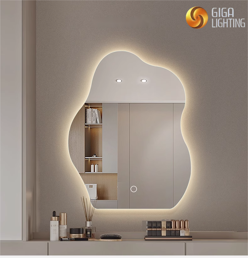 CE Shaped Bathroom Mirrors Lighted Smart Mirror with Lights Creative Cloud Mirror Washroom Wall Mount Irregular Glowing Makeup Mirror