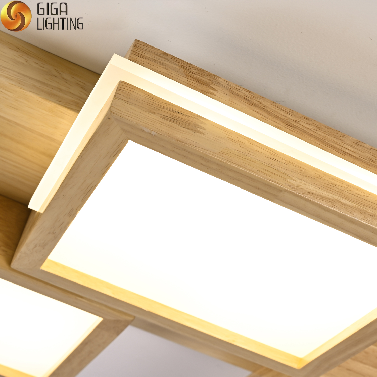 Contemporary Decorative Square LED Wooden Ceiling Light