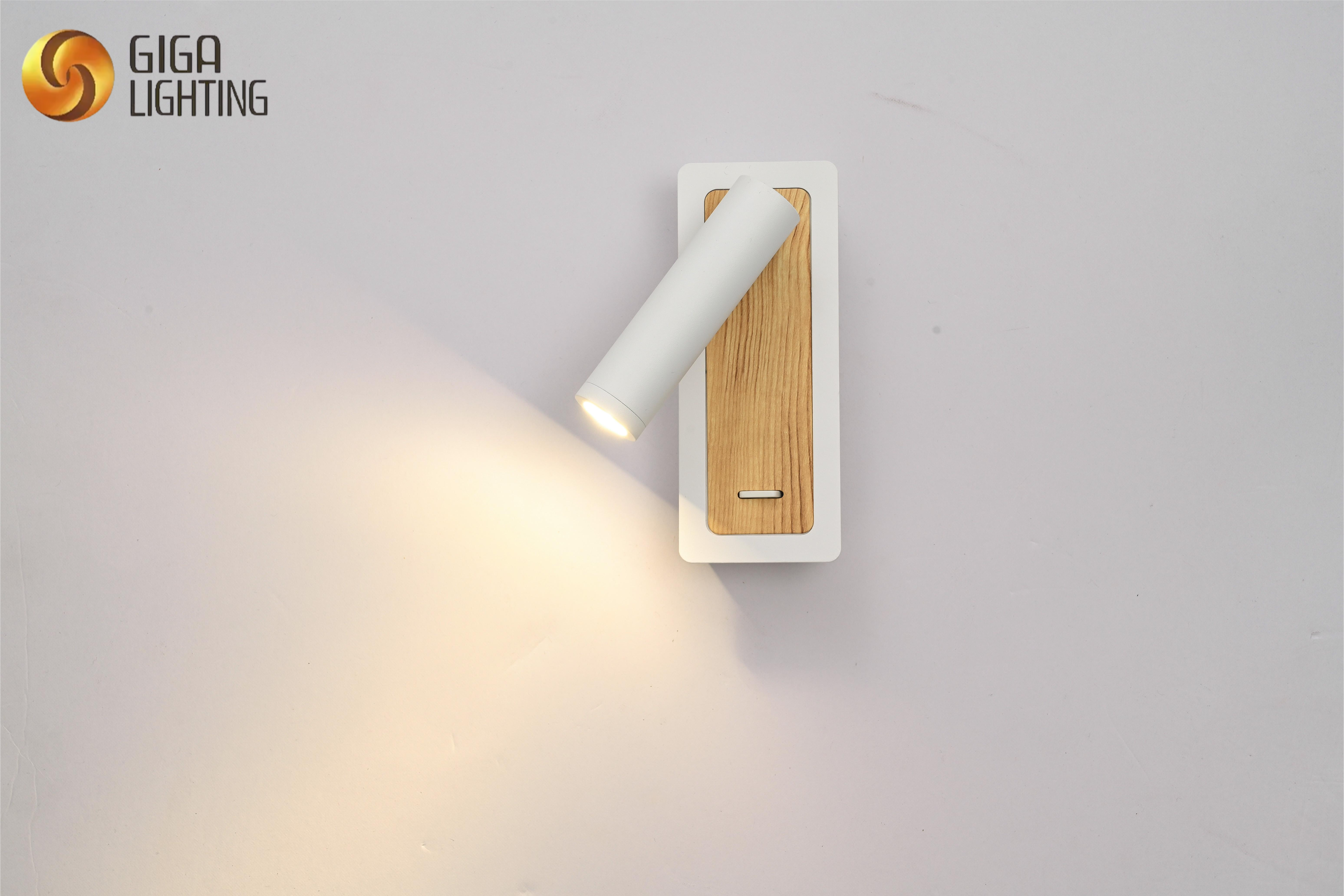 bedside Modern Iron LED wall light spot light woodenrain base bedroom knife switch