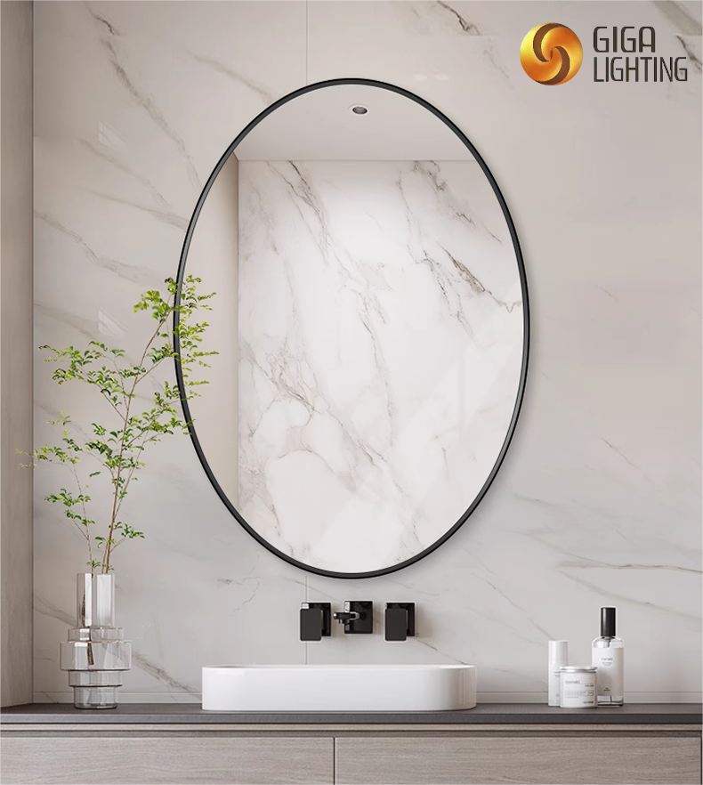 IP44 Oval Aluminum Alloy Framed Wall Mirror for Bathroom Washroom Wall Mounted HD Mirror Makeup Vanity Mirror