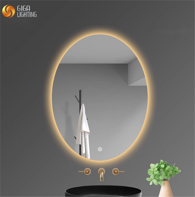 ETL Bathroom Smart Touch Screen Frameless Luminous Mirror Oval Led Waterproof Mirror Anti-fog Mirror Wall Mounted Washroom Wall Hanging Makeup Mirror