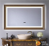 IP44 LED Framed Smart Bathroom Mirror Touch Screen Anti Fog Mirror with Lights Washroom LED Decorative Mirror Toilet Mirror Vintage Vanity Mirror