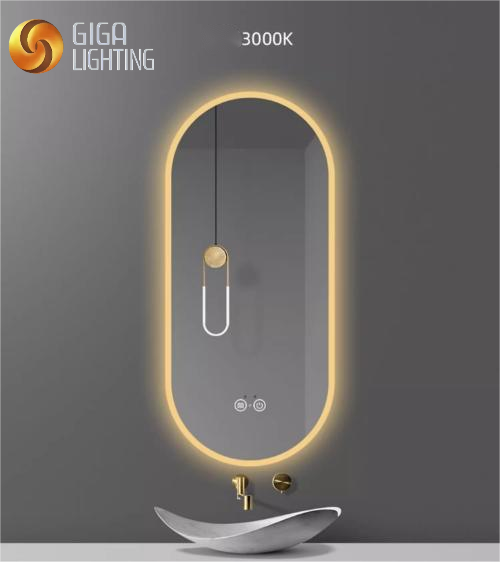 IP44 Smart Light Luxury Bathroom Mirror with Led Lights Toilet Bathroom Mirror Wall Mounted Stick on Wall Toilet Mirror
