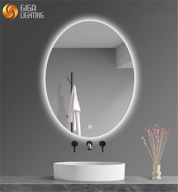 ETL Bathroom Smart Touch Screen Frameless Luminous Mirror Oval Led Waterproof Mirror Anti-fog Mirror Wall Mounted Washroom Wall Hanging Makeup Mirror